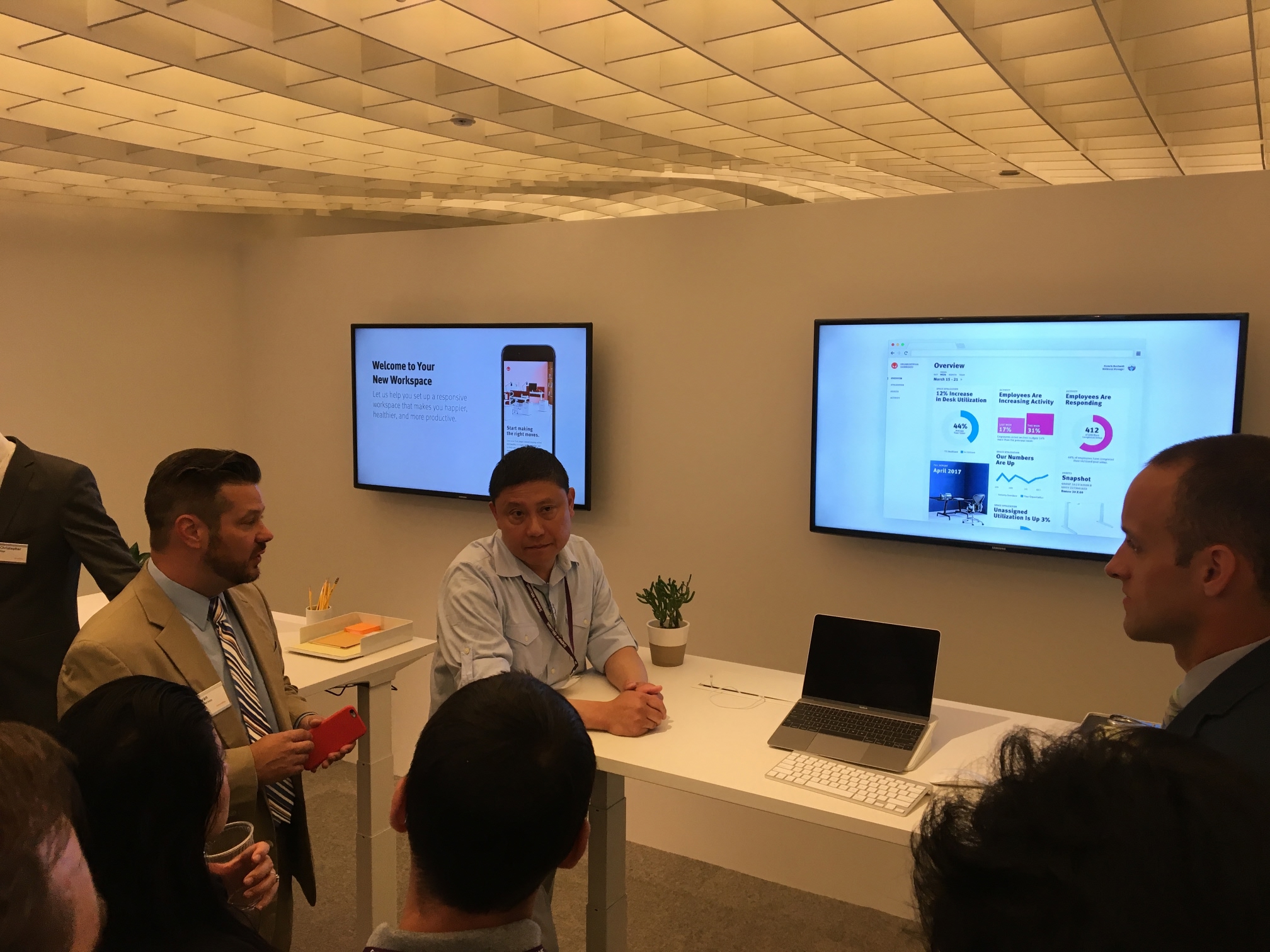 Workstation and application demonstraitions at trade show for office furnishings